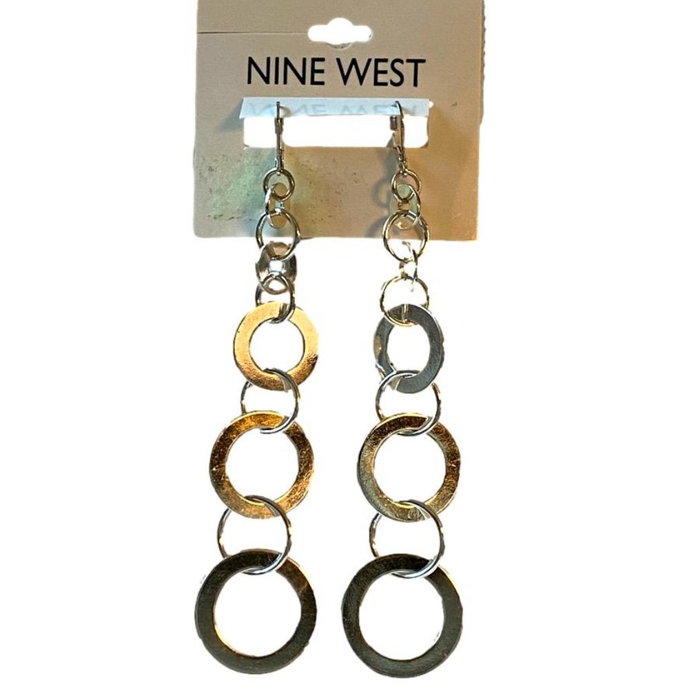 Nine West Silver Circles 5" Drop Earrings